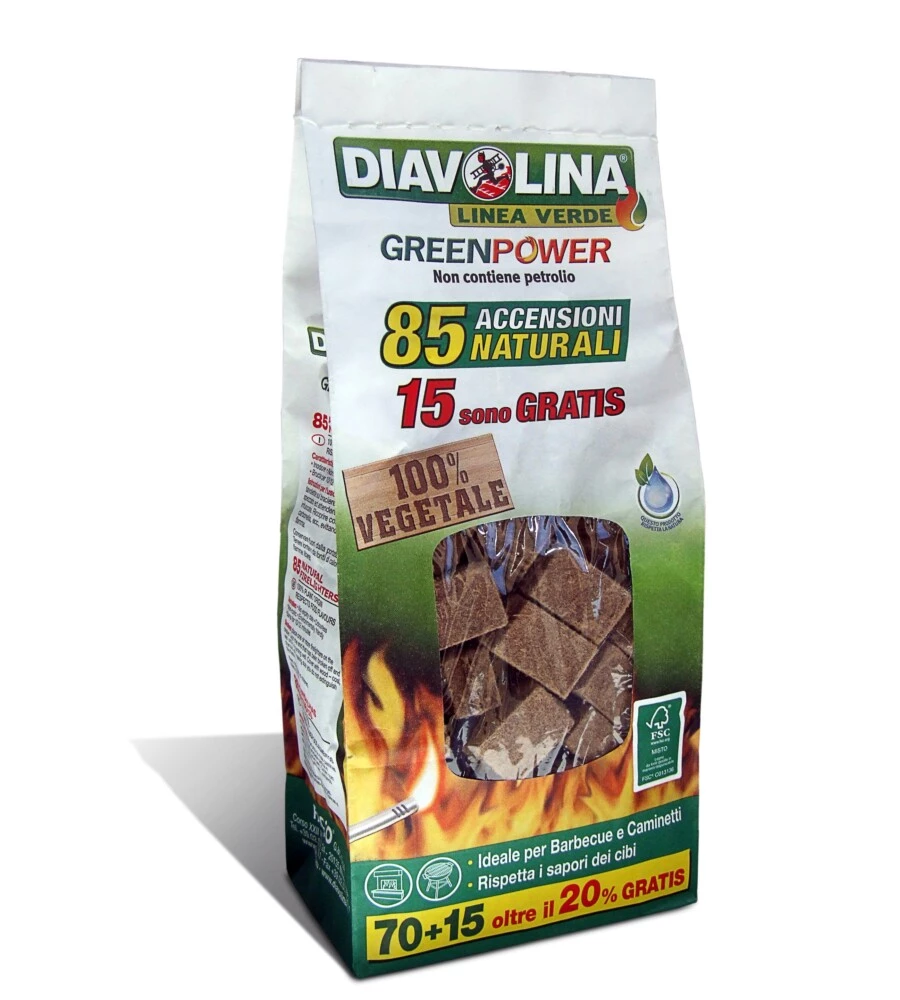 Diavolina green power bag - 85 accensioni naturali.